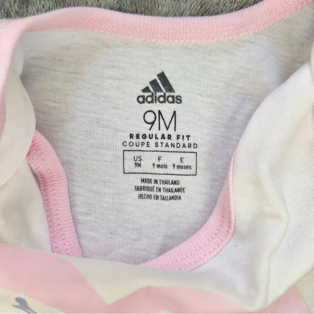 NWT Adidas Heart Design Pink White Infant Girl One Piece Sz 9m